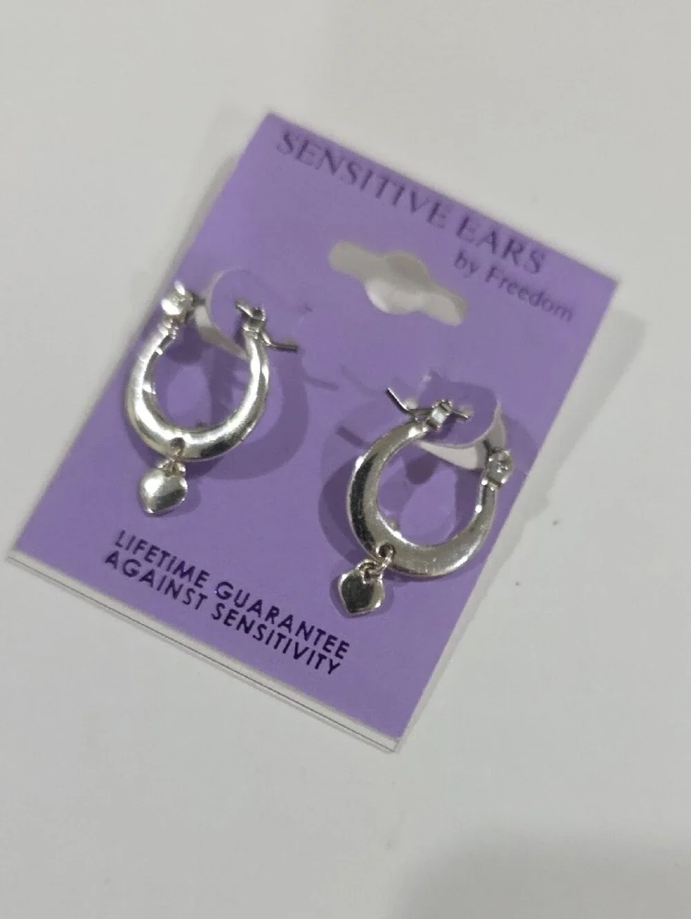 Sensitive Ears Silver Heart Charm Hoop Earrings Hypoallergenic Style - Jewelry